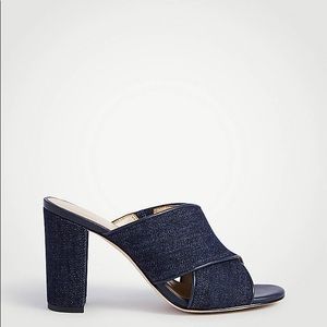 Ann Taylor Jeanette Denim Heeled Mule Sandals Sz 7